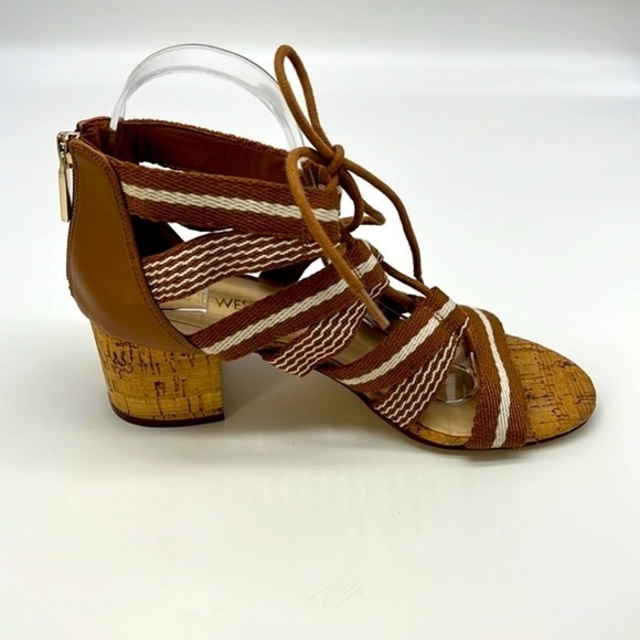 Nine West - Ghobio Nautical Style Brown & White Lace Up Block Cork Heels SZ 7.5 - Picture 13 of 14
